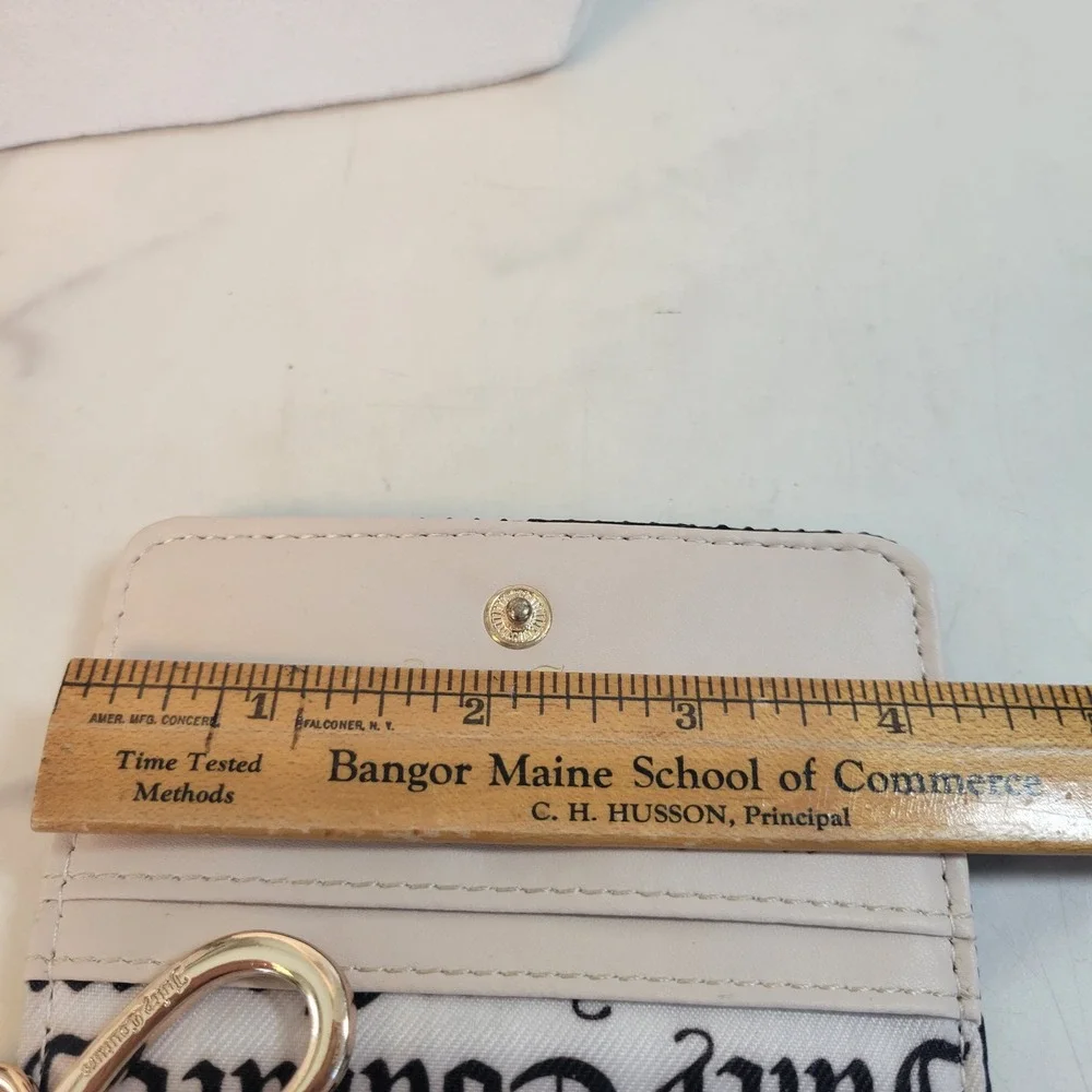 Juicy Couture Card Holder Wallet Black Checkerboard Bifold Keychain Gold Logo